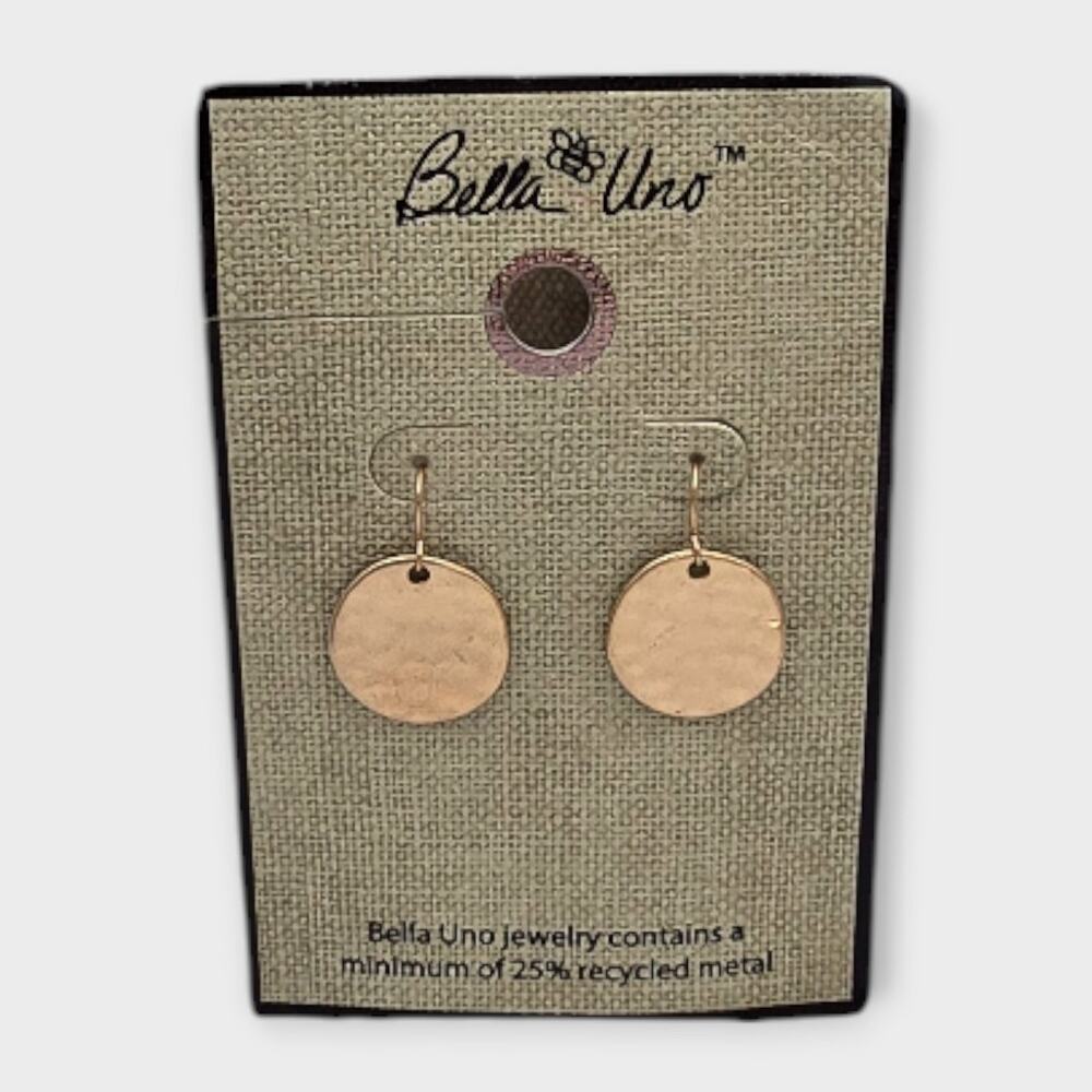 Bella Uno Hammered Disc Drop Earrings Gold Sterling Silver Earwires - NWT